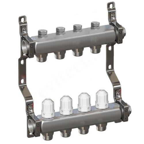 Коллектор RTP 1"х3/4", 4вых., c клапанами, сталь нерж., белый