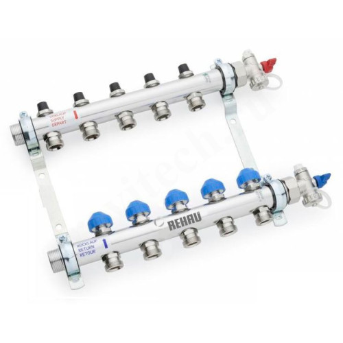 Коллектор Rehau HKV 1"х3/4", 5вых., c клапанами, сталь нерж., (компл), в сборе