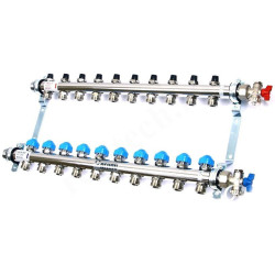 Коллектор Rehau HKV 1"х3/4", 10вых., c клапанами, сталь нерж., (компл), в сборе
