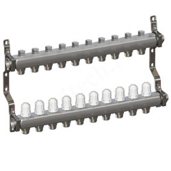 Коллектор RTP 1"х3/4", 10вых., c клапанами, сталь нерж., белый