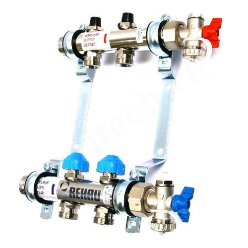 Коллектор Rehau HKV 1"х3/4", 2вых., c клапанами, сталь нерж., (компл), в сборе