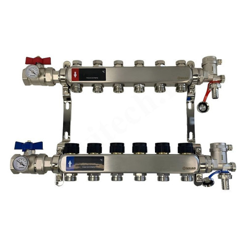 Коллектор WAAG 1"х3/4", 6вых., c клапанами, сталь нерж., в сборе