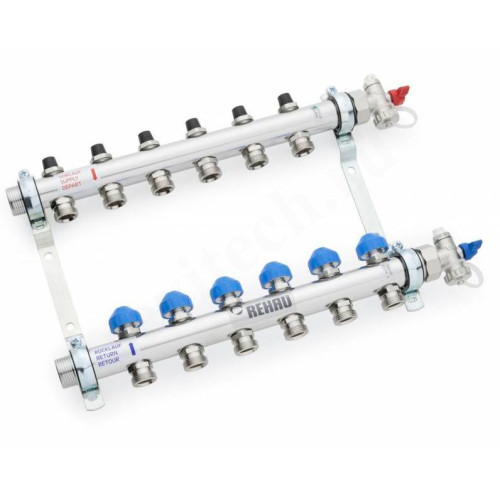 Коллектор Rehau HKV 1"х3/4", 6вых., c клапанами, сталь нерж., (компл), в сборе