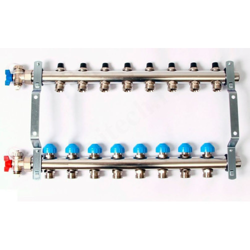 Коллектор Rehau HKV 1"х3/4", 8вых., c клапанами, сталь нерж., (компл), в сборе