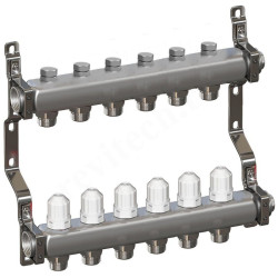 Коллектор RTP 1"х3/4", 6вых., c клапанами, сталь нерж., белый