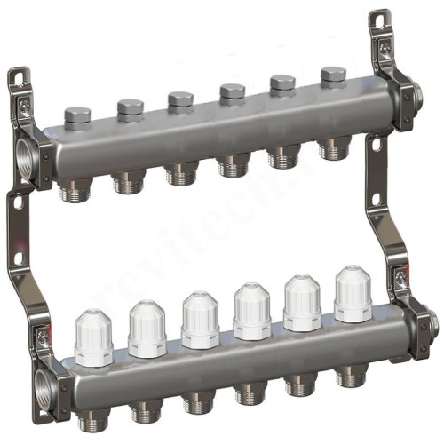 Коллектор RTP 1"х3/4", 6вых., c клапанами, сталь нерж., белый