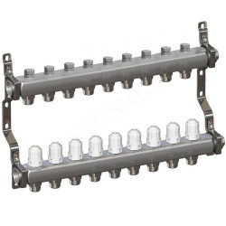 Коллектор RTP 1"х3/4", 9вых., c клапанами, сталь нерж., белый