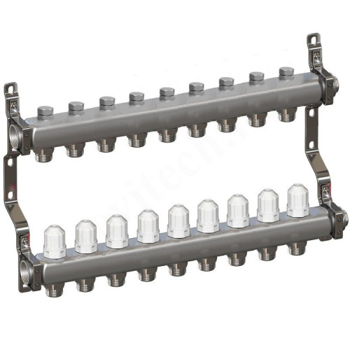 Коллектор RTP 1"х3/4", 9вых., c клапанами, сталь нерж., белый