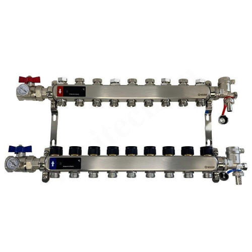 Коллектор WAAG 1"х3/4", 9вых., c клапанами, сталь нерж., в сборе