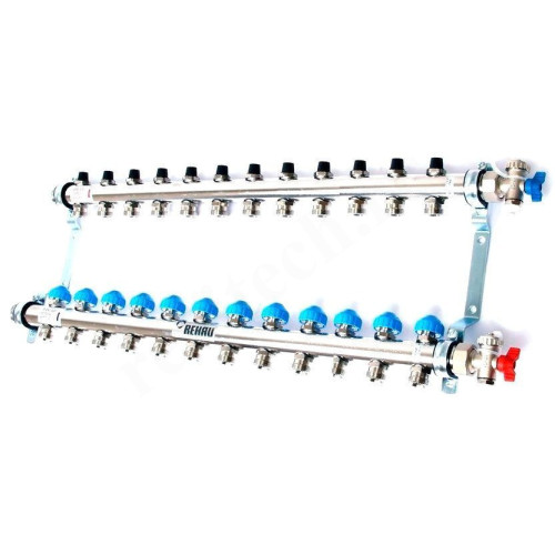 Коллектор Rehau HKV 1"х3/4", 12вых., c клапанами, сталь нерж., (компл), в сборе