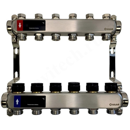 Коллектор WAAG 1"х3/4", 6вых., c клапанами, сталь нерж.