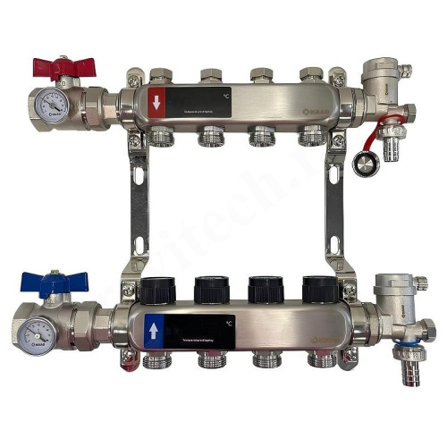 Коллектор WAAG 1"х3/4", 4вых., c клапанами, сталь нерж., в сборе