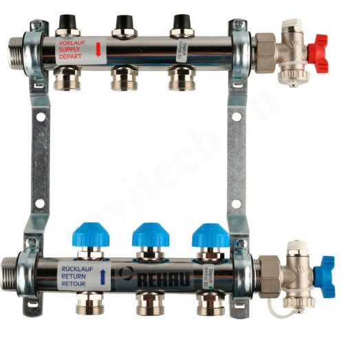 Коллектор Rehau HKV 1"х3/4", 3вых., c клапанами, сталь нерж., (компл), в сборе