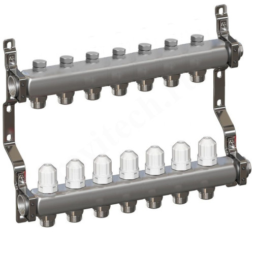 Коллектор RTP 1"х3/4", 7вых., c клапанами, сталь нерж., белый