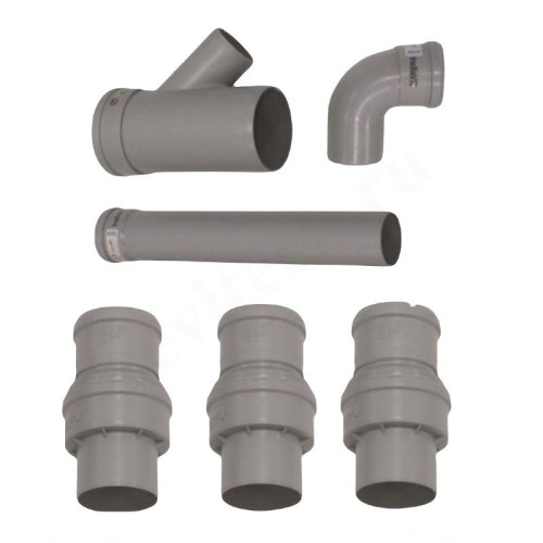 Дымоотводящий комплект 80, Vaillant, раструб-труба, полипропилен, для подключения 3-го аппарата к ка