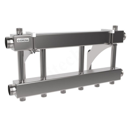 Распределительная гребенка Gidruss MKSS-250 3x25 2"х1", 3вых., сталь нерж., в сборе