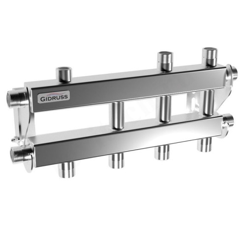 Распределительная гребенка Gidruss MKSS-40 4DU 3/4"х3/4", 4вых., сталь нерж.