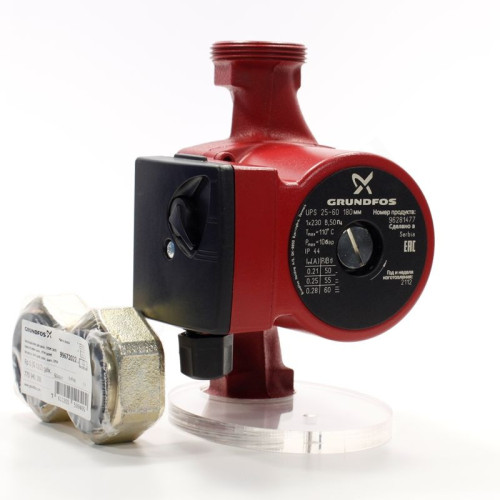 Насос циркуляционный Grundfos UPS 25-60 180 (1х220В; 60Вт), с гайками, L180