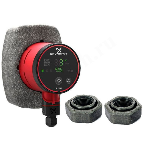 Насос циркуляционный Grundfos Alpha3 25-60 180 (1х220В; 34Вт), с гайками, L180