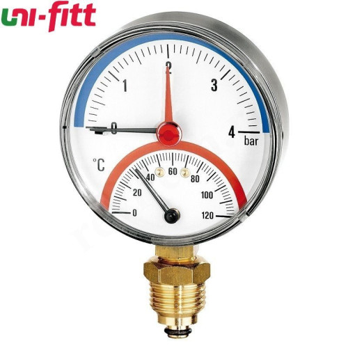 Термоманометр радиальный Uni-Fitt F+R828, 80 мм, 0-4 бар, 120°C