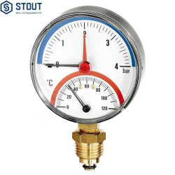 Термоманометр радиальный STOUT F+R828, 80 мм, 0-4 бар, 0-120 С
