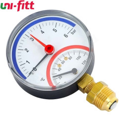 Термоманометр радиальный Uni-Fitt F+R828, 80 мм, 0-6 бар, 0-120 С