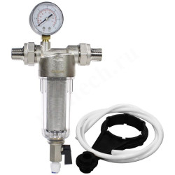 Фильтр сетчатый резьб. 1/2", PN16, WAAG, латунь, со сливным краном, (хол.), с манометром