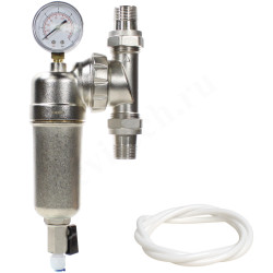 Фильтр сетчатый резьб. 3/4", PN16, WAAG, латунь, со сливным краном, (хол./гор.), с манометром, униве