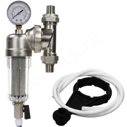 Фильтр сетчатый резьб. 1/2", PN16, WAAG, латунь, со сливным краном, (хол.), с манометром, универсаль