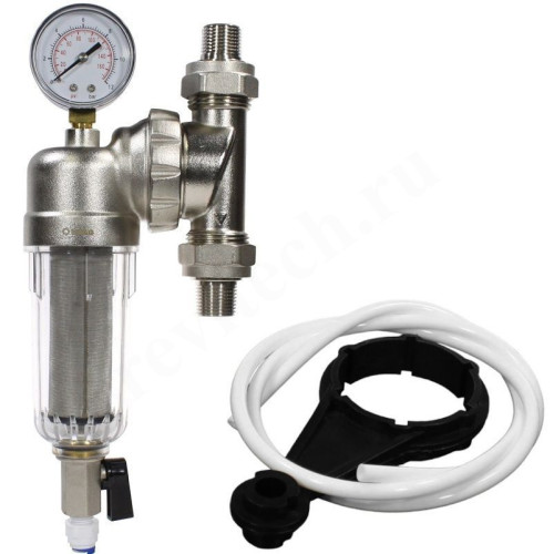 Фильтр сетчатый резьб. 1/2", PN16, WAAG, латунь, со сливным краном, (хол.), с манометром, универсаль
