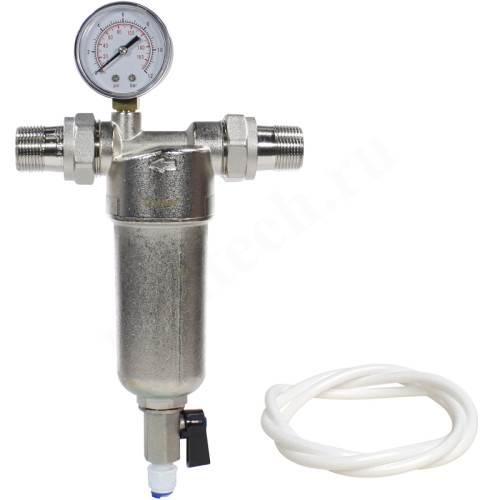 Фильтр сетчатый резьб. 3/4", PN16, WAAG, латунь, со сливным краном, (хол./гор.), с манометром