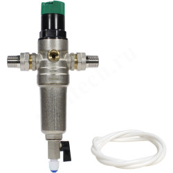 Фильтр сетчатый резьб. 1/2", PN16, WAAG, латунь, со сливным краном, (хол./гор.), с редуктором давлен