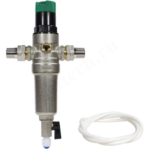 Фильтр сетчатый резьб. 1/2", PN16, WAAG, латунь, со сливным краном, (хол./гор.), с редуктором давлен