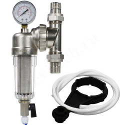 Фильтр сетчатый резьб. 3/4", PN16, WAAG, латунь, со сливным краном, (хол.), с манометром, универсаль