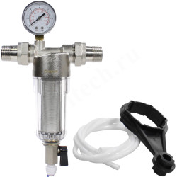 Фильтр сетчатый резьб. 3/4", PN16, WAAG, латунь, со сливным краном, (хол.), с манометром