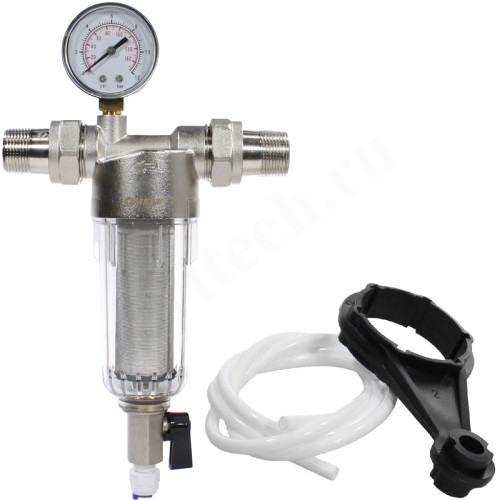 Фильтр сетчатый резьб. 3/4", PN16, WAAG, латунь, со сливным краном, (хол.), с манометром