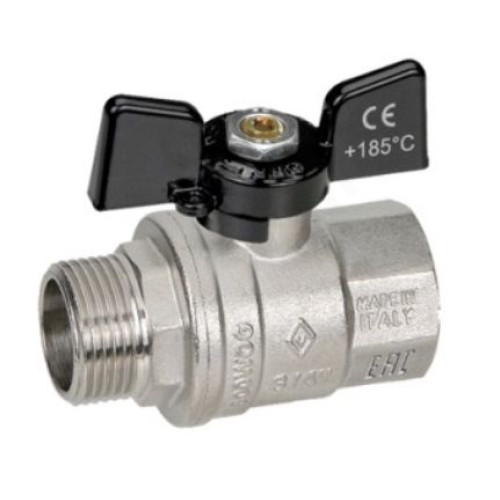 Кран шаровой резьб. 1", PN40, Bugatti OREGON 307, латунь, вн.р.- нар.р., с бабочкой