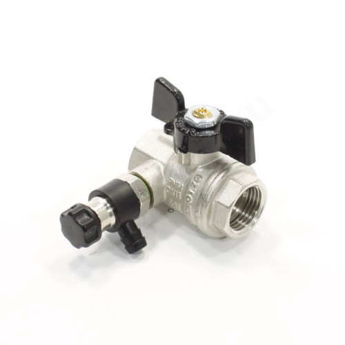 Кран шаровой резьб. 1/2", PN40, Bugatti OREGON 332, латунь, вн.р.- вн.р., с бабочкой, со спуск.клапа