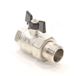 Кран шаровой резьб. 1", PN40, Bugatti OREGON 322, латунь, вн.р. - нар.р. с амер., с бабочкой