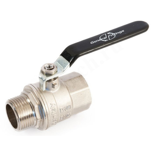 Кран шаровой резьб. 1 1/2", PN25, General Fittings 7100 L2, латунь, вн.р.- нар.р., с рычагом