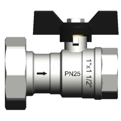 Кран шаровой резьб. 1 1/2" - 1", PN25, WAAG, латунь, вн.р. с нак. гайкой - вн.р., с бабочкой, с обра