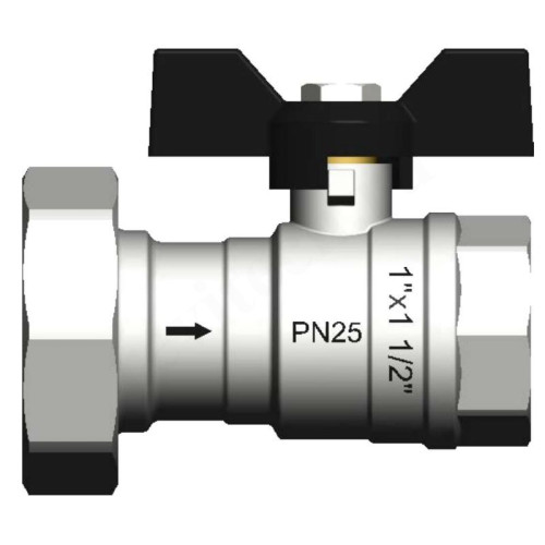 Кран шаровой резьб. 1 1/2" - 1", PN25, WAAG, латунь, вн.р. с нак. гайкой - вн.р., с бабочкой, с обра