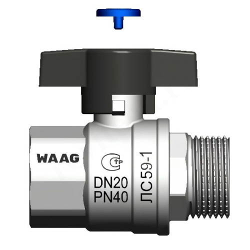 Кран шаровой резьб. 3/4", PN40, WAAG, латунь, вн.р.- нар.р., с бабочкой