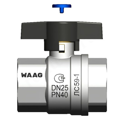 Кран шаровой резьб. 1", PN40, WAAG, латунь, вн.р.- вн.р., с бабочкой