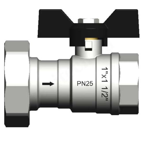 Кран шаровой резьб. 1 1/2" - 1", PN25, WAAG, латунь, вн.р. с нак. гайкой - вн.р., с бабочкой