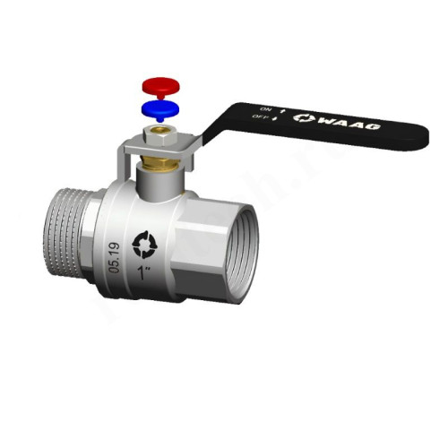 Кран шаровой резьб. 1", PN40, WAAG, латунь, вн.р.- нар.р., с рычагом