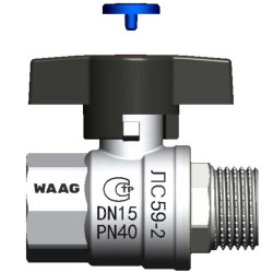 Кран шаровой резьб. 1/2", PN40, WAAG, латунь, вн.р.- нар.р., с бабочкой