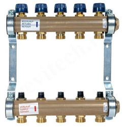 Коллектор Watts HKV 1"х3/4", 5вых., c клапанами, латунь, (компл)