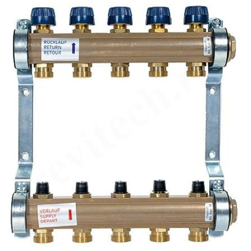 Коллектор Watts HKV 1"х3/4", 5вых., c клапанами, латунь, (компл)