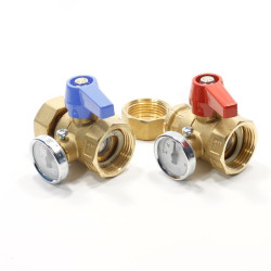 Кран шаровой для коллектора резьб. 1" - 1", PN6, Watts KHT SET, латунь, вн.р. с нак. гайкой - вн.р.,